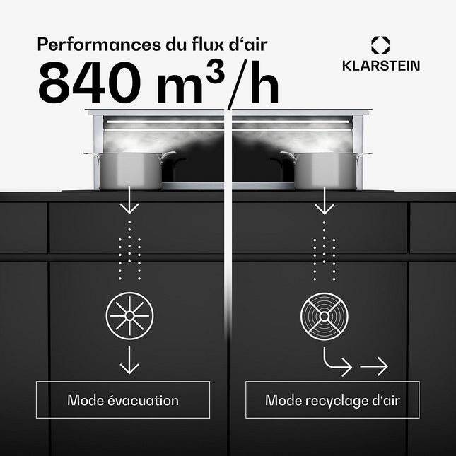 Hotte escamotable KLARSTEIN Royal Flush Eco 120cm 840m³/h 64 dB Noir