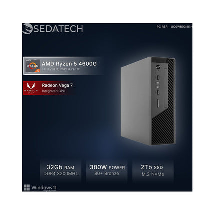 Mini PC SEDATECH Ryzen 5 4600G, Vega 7, Win 11