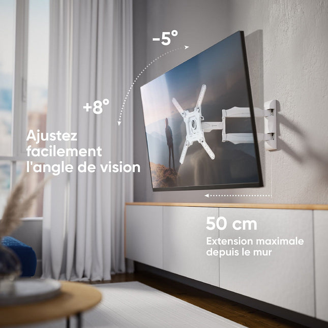 Support mural TV ONKRON 32–65", 35 kg max, Orientable M4-W Blanc