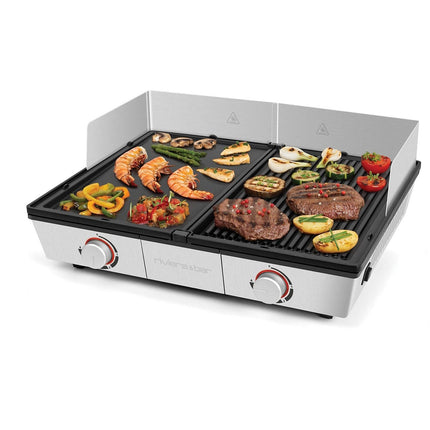 Plancha électrique RIVIERA ET BAR PRO QPL800 inox 2 brûleurs à poser, 48x38 cm