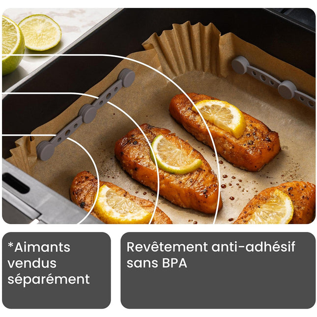 Papier ESSENTIELB Lot de 100 Feuilles Carrées Jetables Antiadhésif - Anti-salissure pour AirFryer et Four