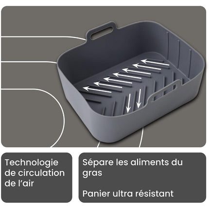 Panier ESSENTIELB rectangle en Silicone Réutilisable - Moule Antiadhésif pour AirFryer Double Bac & Four