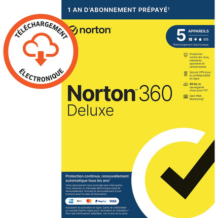 Logiciel antivirus et optimisation NORTON 360 DELUXE 50Go SE 5 postes