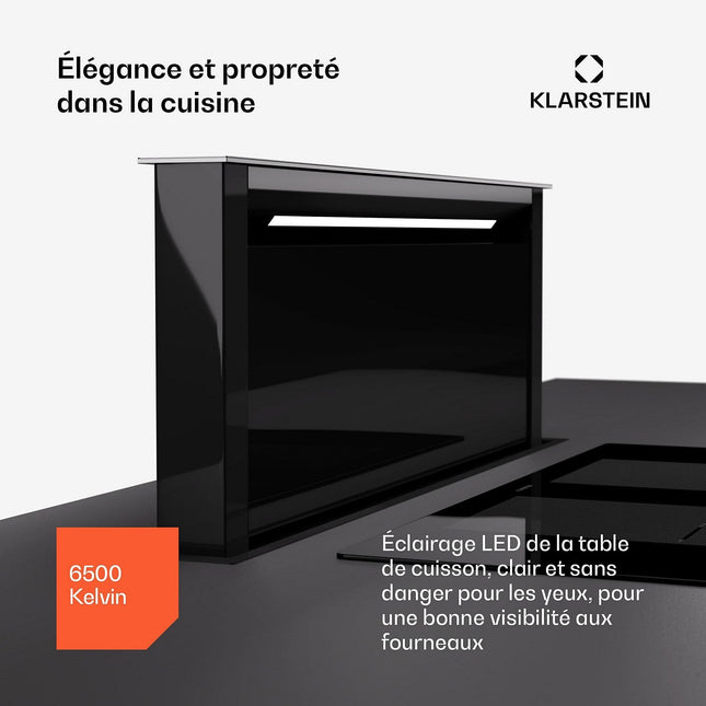 Hotte escamotable KLARSTEIN Royal Flush Eco 75cm 604m³/h A++ Noir