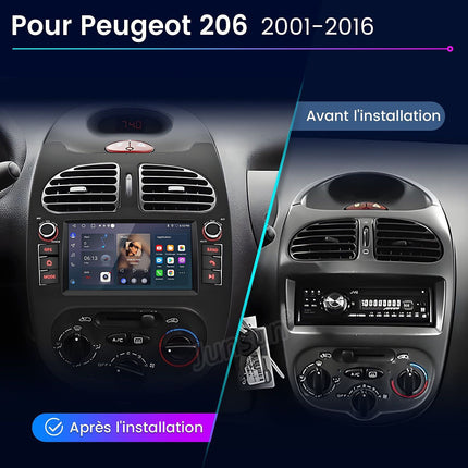 Autoradio connecté JUNSUN pour Peugeot 206 CC 2001-2006 7"Carplay