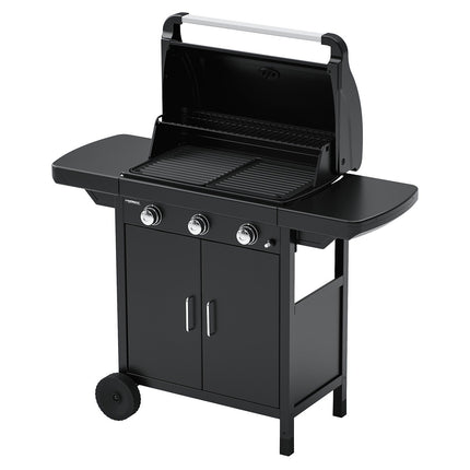 Barbecue gaz CAMPINGAZ COMPACT 3 LX PLUS noir grille et plancha 3 brûleurs sur chariot, 61x35 cm