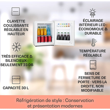 Mini réfrigérateur KLARSTEIN Happy Hour 30L 5-15°C 23 dB LED blanc