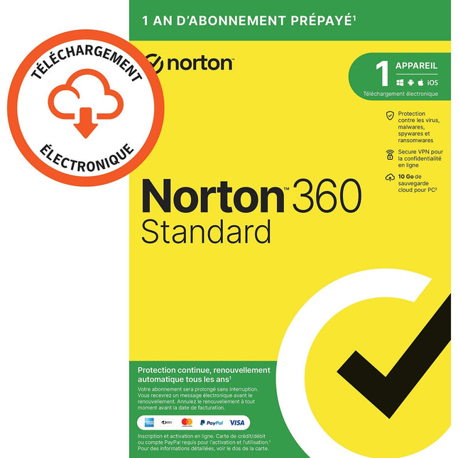 Logiciel antivirus et optimisation NORTON 360 Standard 10Go SE 1 poste