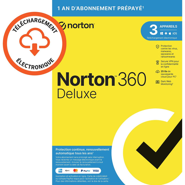 Logiciel antivirus et optimisation NORTON 360 DELUXE 25Go SE 3 postes