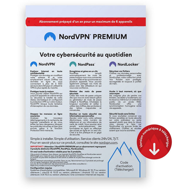 Logiciel antivirus et optimisation NORDVPN Premium Pack 1 an de Cybersécurité