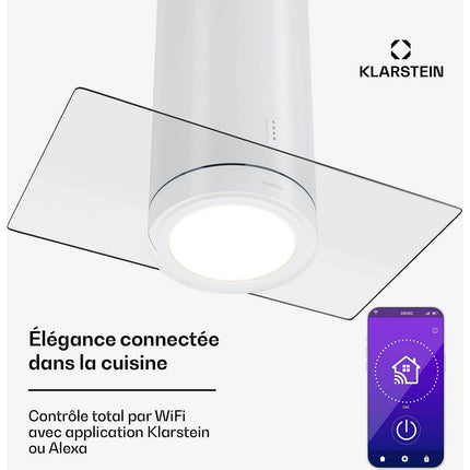 Hotte décorative îlot KLARSTEIN Beretta Premium 90cm 544 m³/h WIFI Blanc