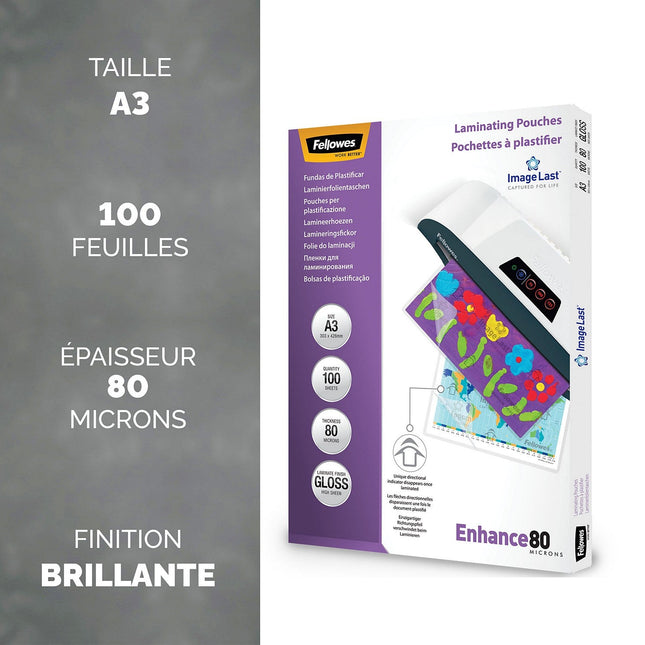 POCHETTE FELLOWES plastification A3 80 mic x100