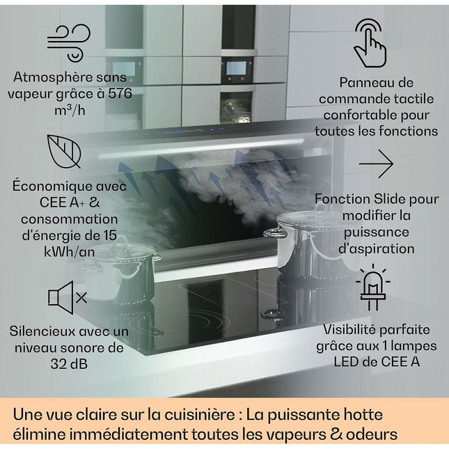 Hotte escamotable KLARSTEIN Royal Flush Eco 90cm 576m³/h A+