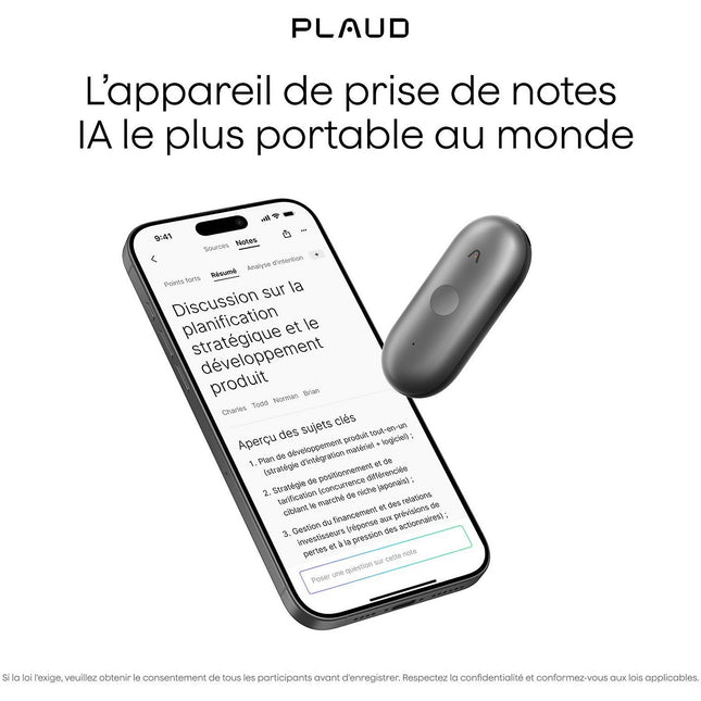 DICTAPHONE PLAUD Note Pin S Noir