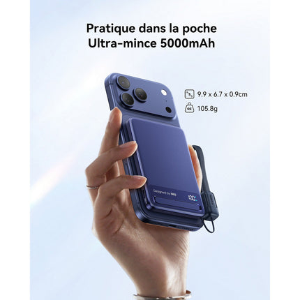 Batterie externe INIU 5000 mAh magnet Qi2 MagPro slim bleu