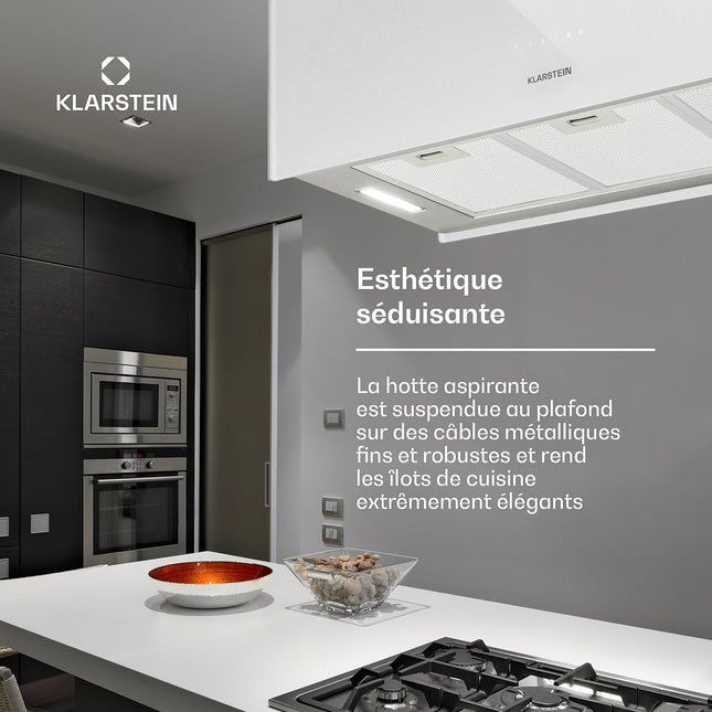 Hotte décorative îlot KLARSTEIN Kronleuchter îlot 90cm 590m³/h LED blanc Reconditionné