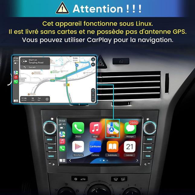 Autoradio connecté JUNSUN pour Opel Corsa D/Astra H noir 7"Carplay