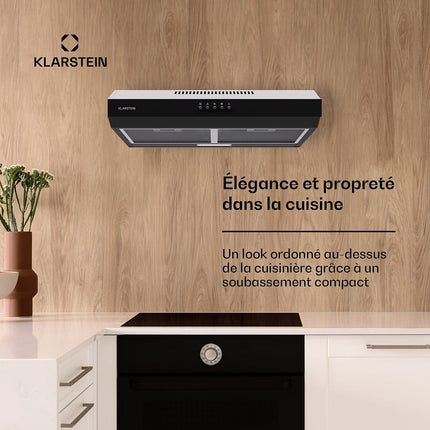 Hotte casquette KLARSTEIN Contempo 60cm encastrée 200m³/h LED inox
