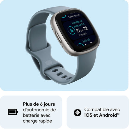 Montre santé FITBIT Versa 4 Aluminium Platine et bleu