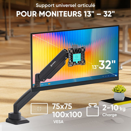 Support écran PC ONKRON Bras Écran PC 13"–32", 10 kg, G80-B Noir