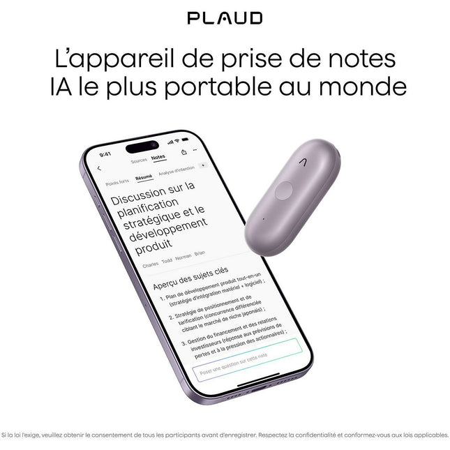 DICTAPHONE PLAUD Note Pin S Argent