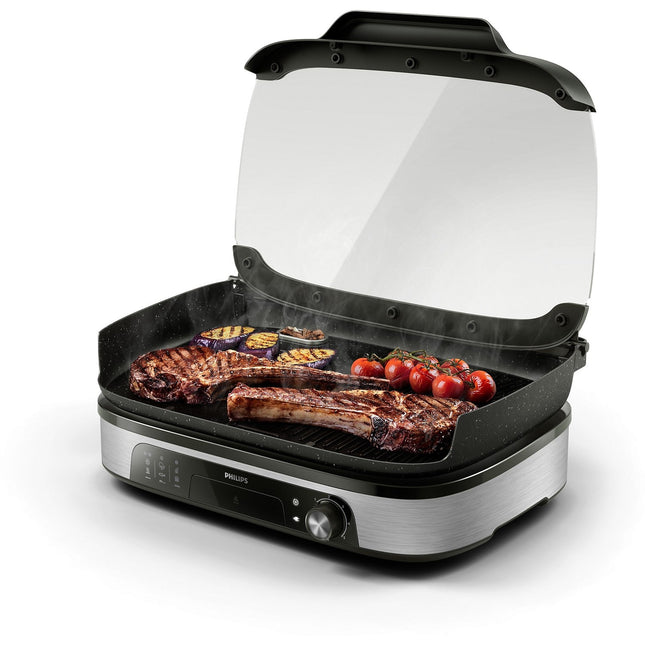 Plancha électrique PHILIPS HD6212/90 couvercle verre à poser, 50x25 cm