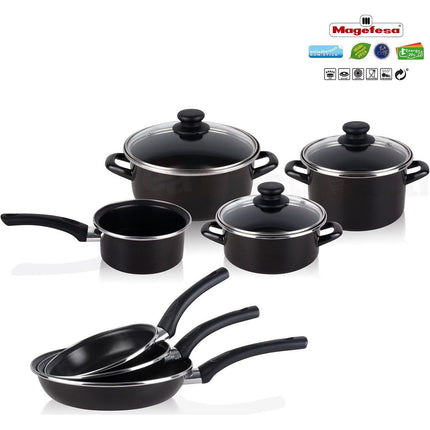 Batterie de cuisine MAGEFESA Kenia 7 pièces, Jeu 3 poêles,Induction