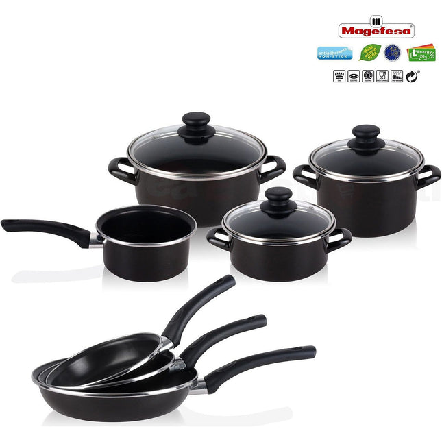 Batterie de cuisine MAGEFESA Kenia 7 pièces, Jeu 3 poêles,Induction