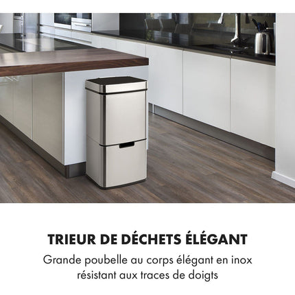 Poubelle de cuisine tri sélectif KLARSTEIN Touchless capteur 72L 4 bacs Inox