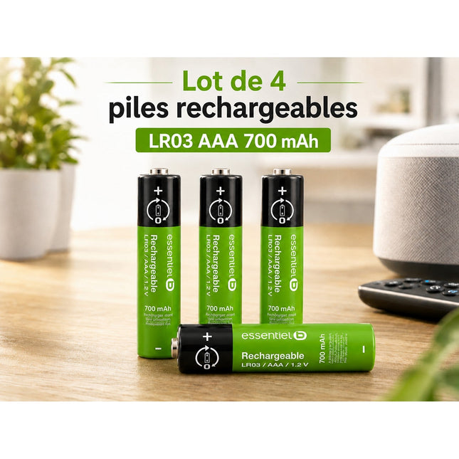Pile rechargeable ESSENTIELB LR03 AAA Lot de 4 piles 700mAh
