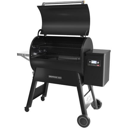Barbecue pellet TRAEGER IRONWOOD 885 noir sur chariot, grille haute 76x26.5 cm, grille basse 76x48 cm