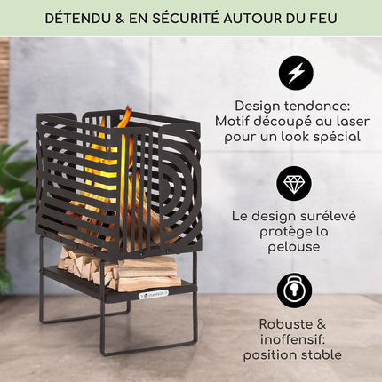 Brasero BLUMFELDT Krakatoa étagère bois acier massif noir