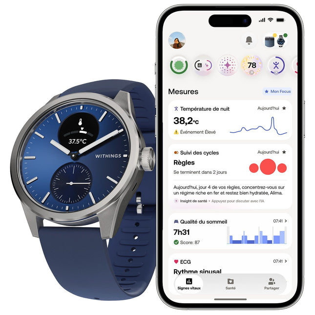 Montre santé WITHINGS Scanwatch 2 Blue Silver 42mm