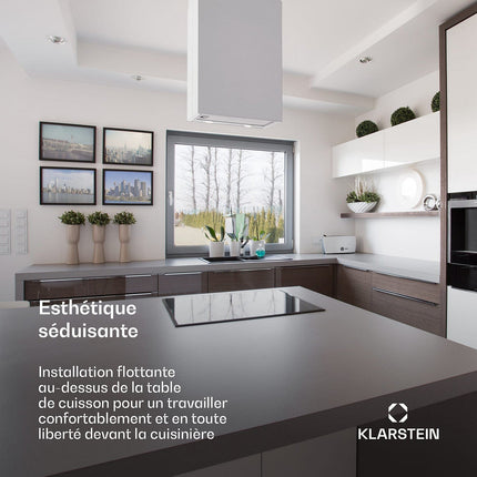 Hotte décorative îlot KLARSTEIN Structura 41cm 624m³/h classe A LED inox