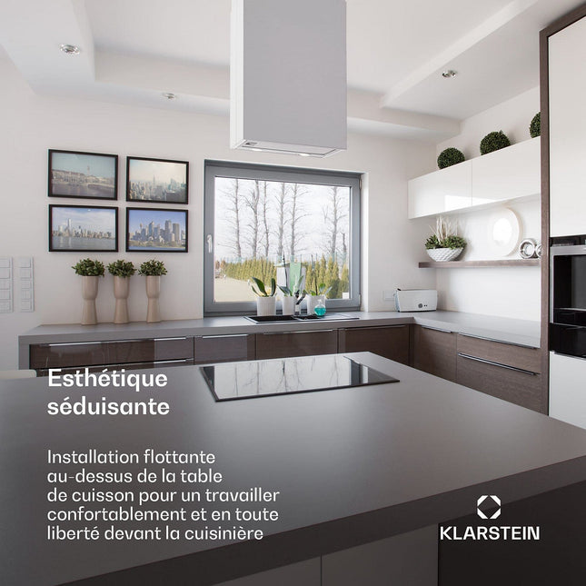Hotte décorative îlot KLARSTEIN Structura 41cm 624m³/h classe A LED inox