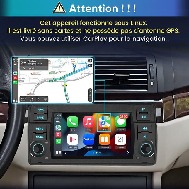 Autoradio connecté JUNSUN pour BMW E46 3er 1998-2006 7"Carplay FM