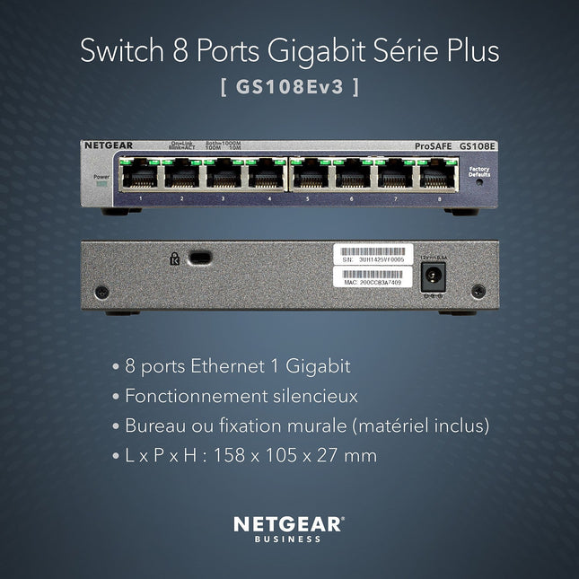 Switch ethernet NETGEAR GS108E-400EUS métal 8 Ports Gigabit