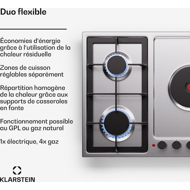 Plaque mixte induction gaz KLARSTEIN MultiChef 5 zones 4 feux gaz inox