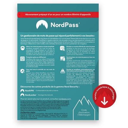 Logiciel antivirus et optimisation NORDVPN NordPass Premium 1 an d'abonnement