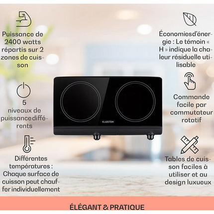 Domino vitrocéramique KLARSTEIN Cookbuddy 2 zones 2400W 5 vitesses noire