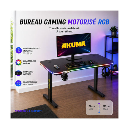 Bureau gamer AKUMA D03 Motorisé Carbone RGB