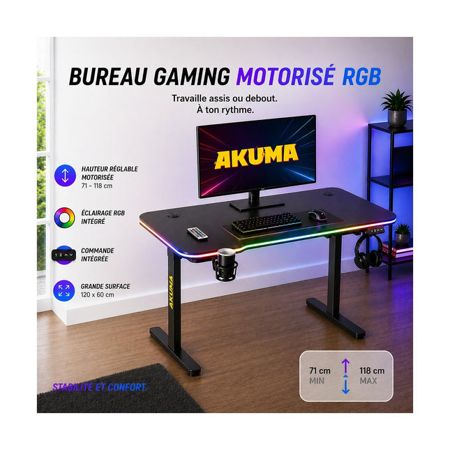 Bureau gamer AKUMA D03 Motorisé Carbone RGB