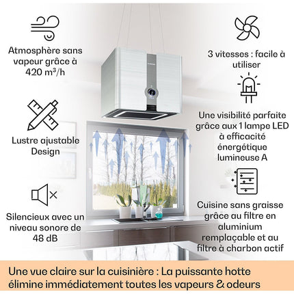 Hotte décorative îlot KLARSTEIN Futurelight îlot 420 m³/h LED Wifi inox