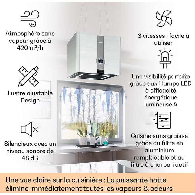 Hotte décorative îlot KLARSTEIN Futurelight îlot 420 m³/h LED Wifi inox
