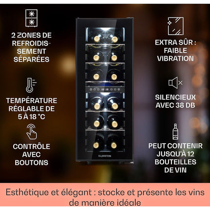 Cave à vin de service KLARSTEIN Shiraz 12 Duo - 42L - Noir