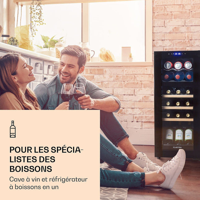 Cave à vin polyvalente KLARSTEIN Bovella 18 Duo+ 50L 18bt Verre