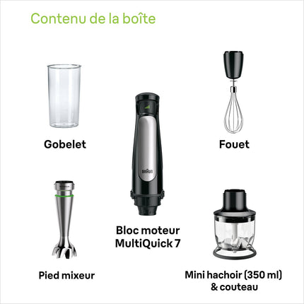 Mixeur BRAUN MQ7026X MultiQuick 7 gris et noir 2 accessoires