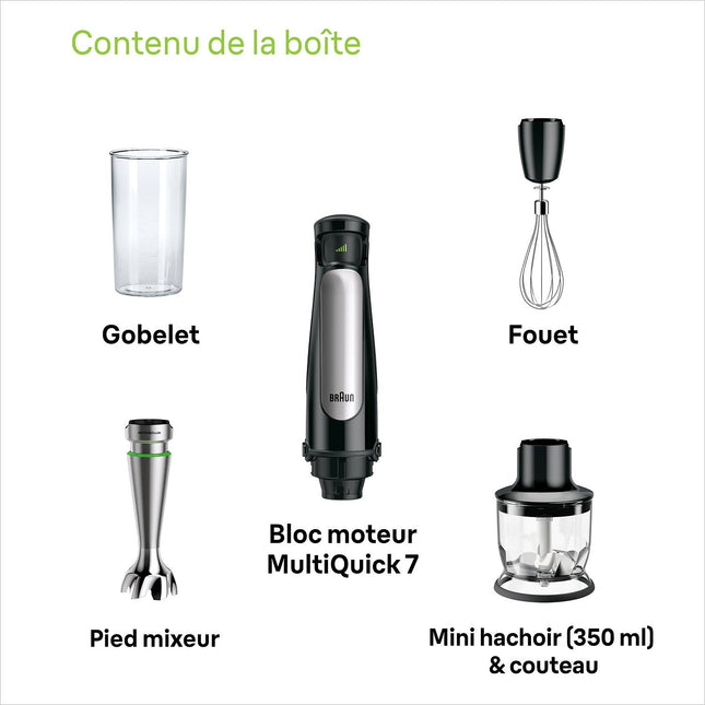 Mixeur BRAUN MQ7026X MultiQuick 7 gris et noir 2 accessoires