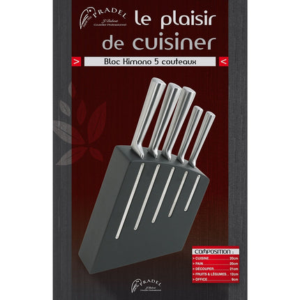 Bloc couteaux DUBOST Kimono Noir + 5 couteaux Inox