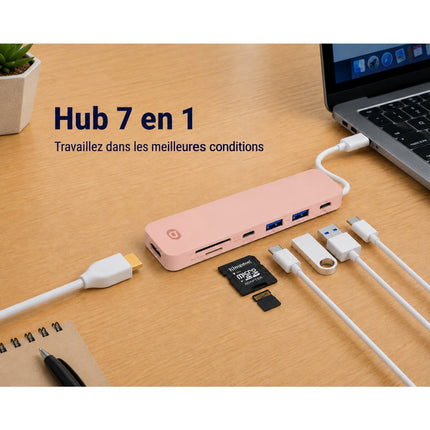 Hub ESSENTIELB 7 en 1 USB C Rose